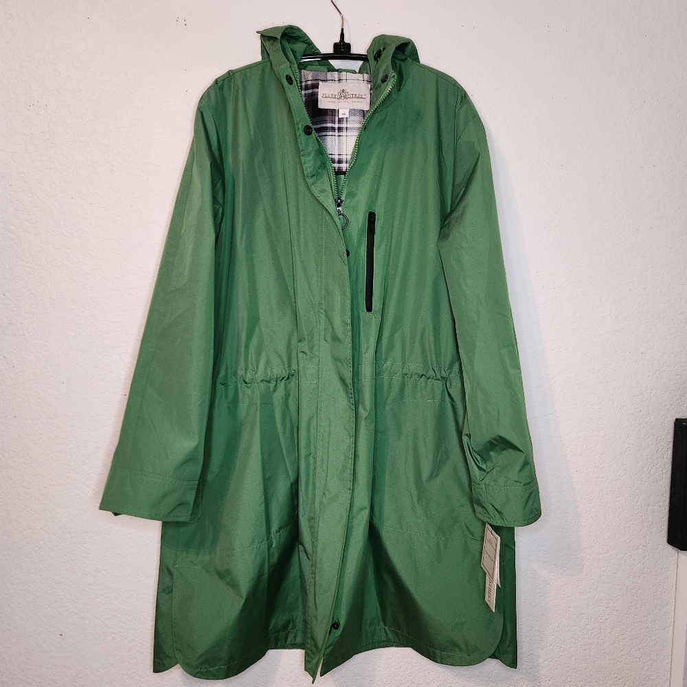NWT Fleet Street Kelly Green Hooded Raincoat Long Jacket, Size XXL - Picture 2 of 11